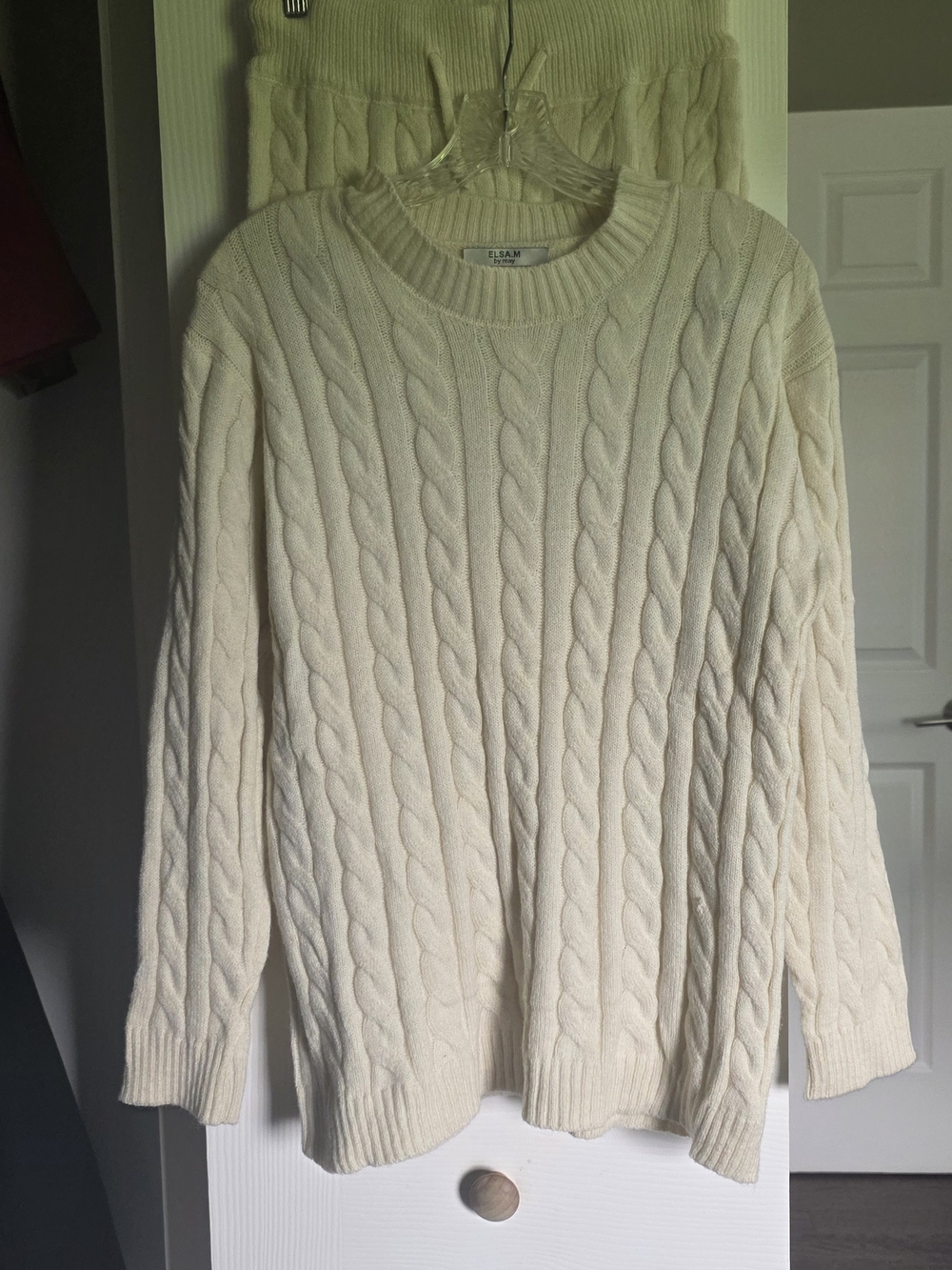 Cream Cable Knit Crewneck & Bottom Lounge Set